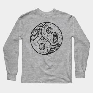 Asian Yin Yang Symbol with Lighthouse and Mountain Long Sleeve T-Shirt